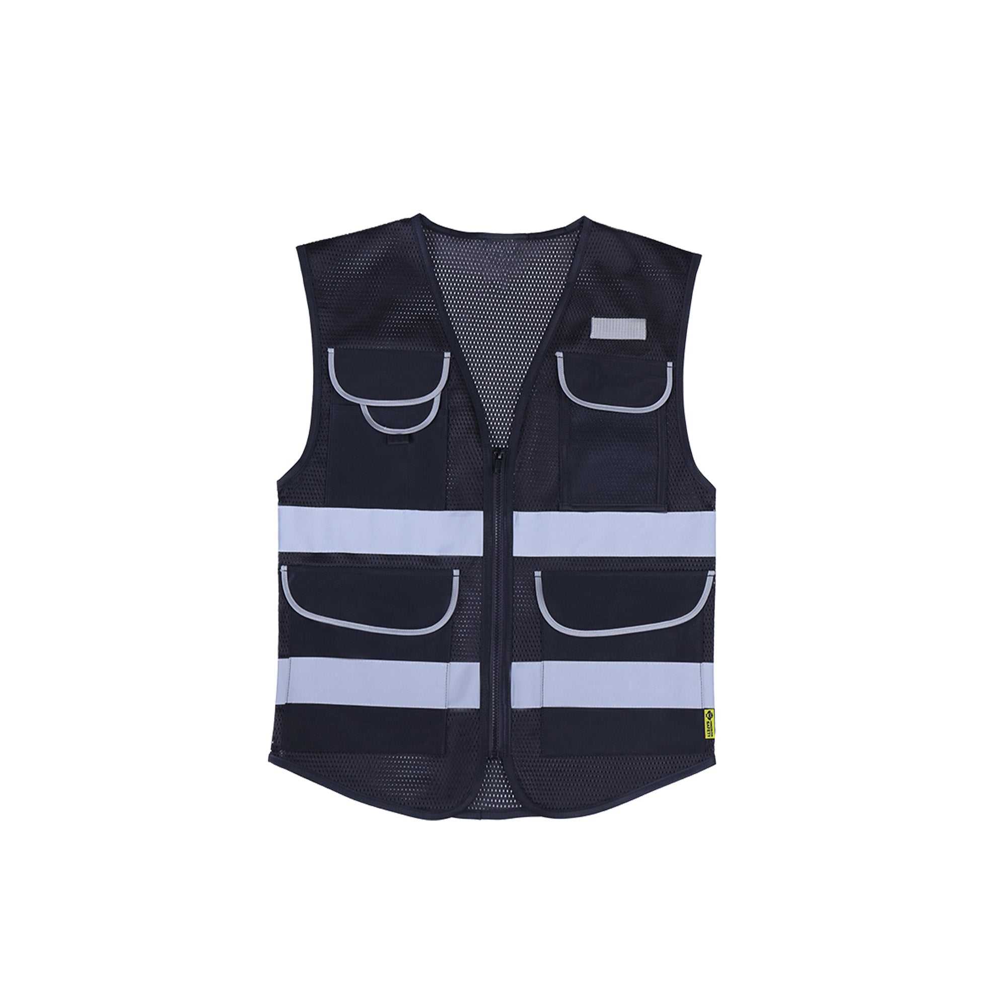 Black Safety Vest - Premium Reflective Zipper Vest | CV-BK