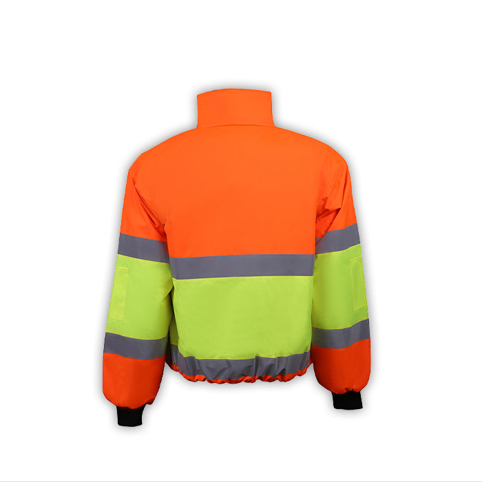 300C-3 Hi-Vis Reversible Jacket with Reflective Stripes, Quilted Lining, and 8 Pockets – Heavy Duty Zipper Closure