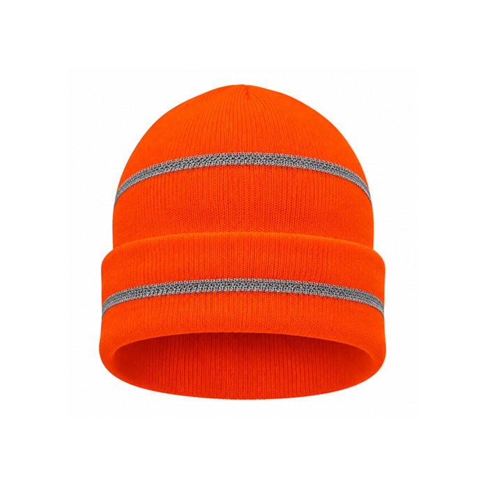 High Visibility Knitted Cap With Reflective Stripes | Orange, Acrylic (KCO-11R)