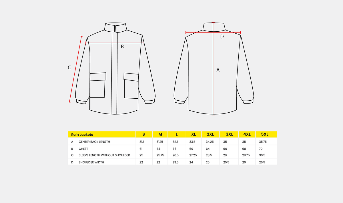 Size Chart Rain Jacket