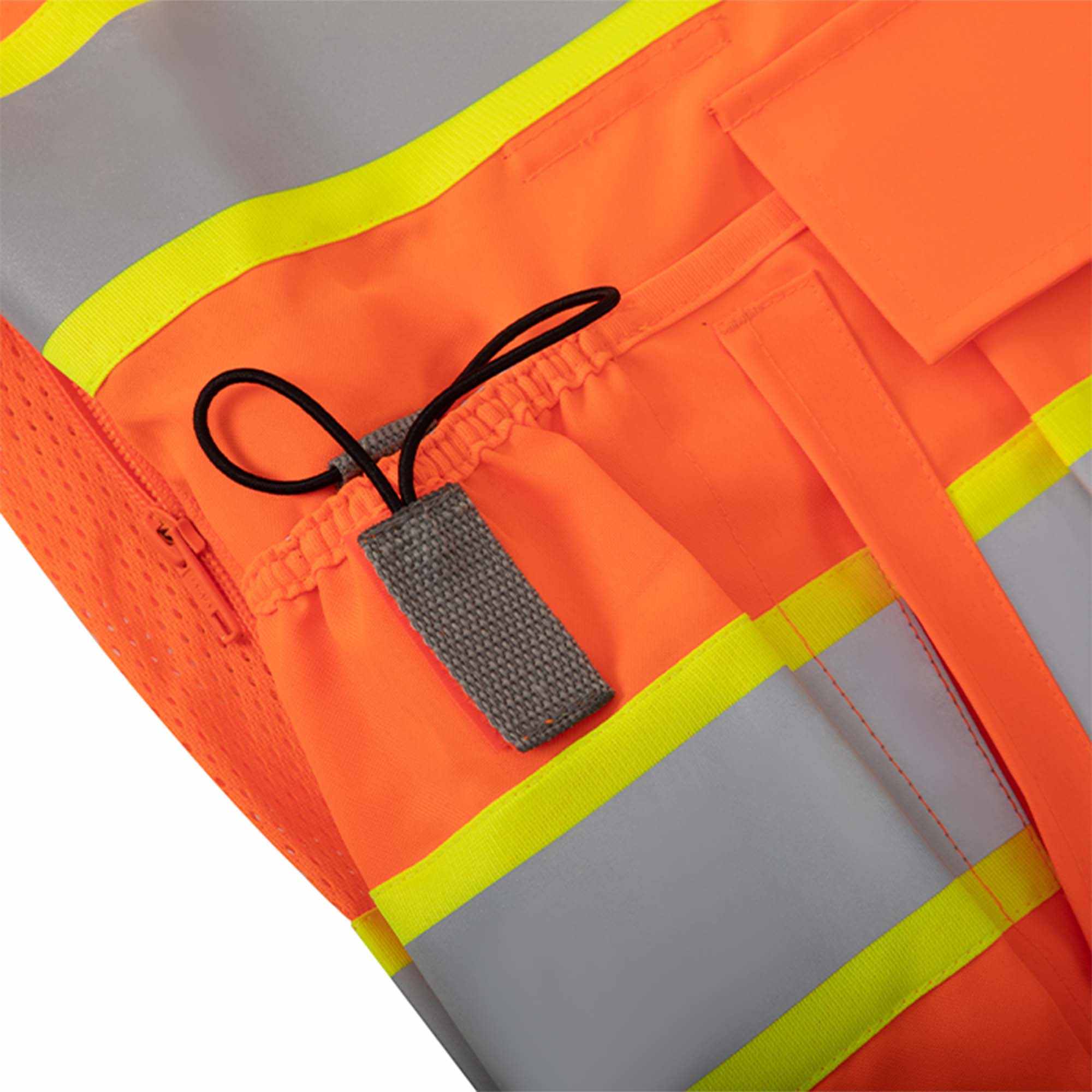 Class 3 surveyor vest with reflective stripes and multiple pockets.