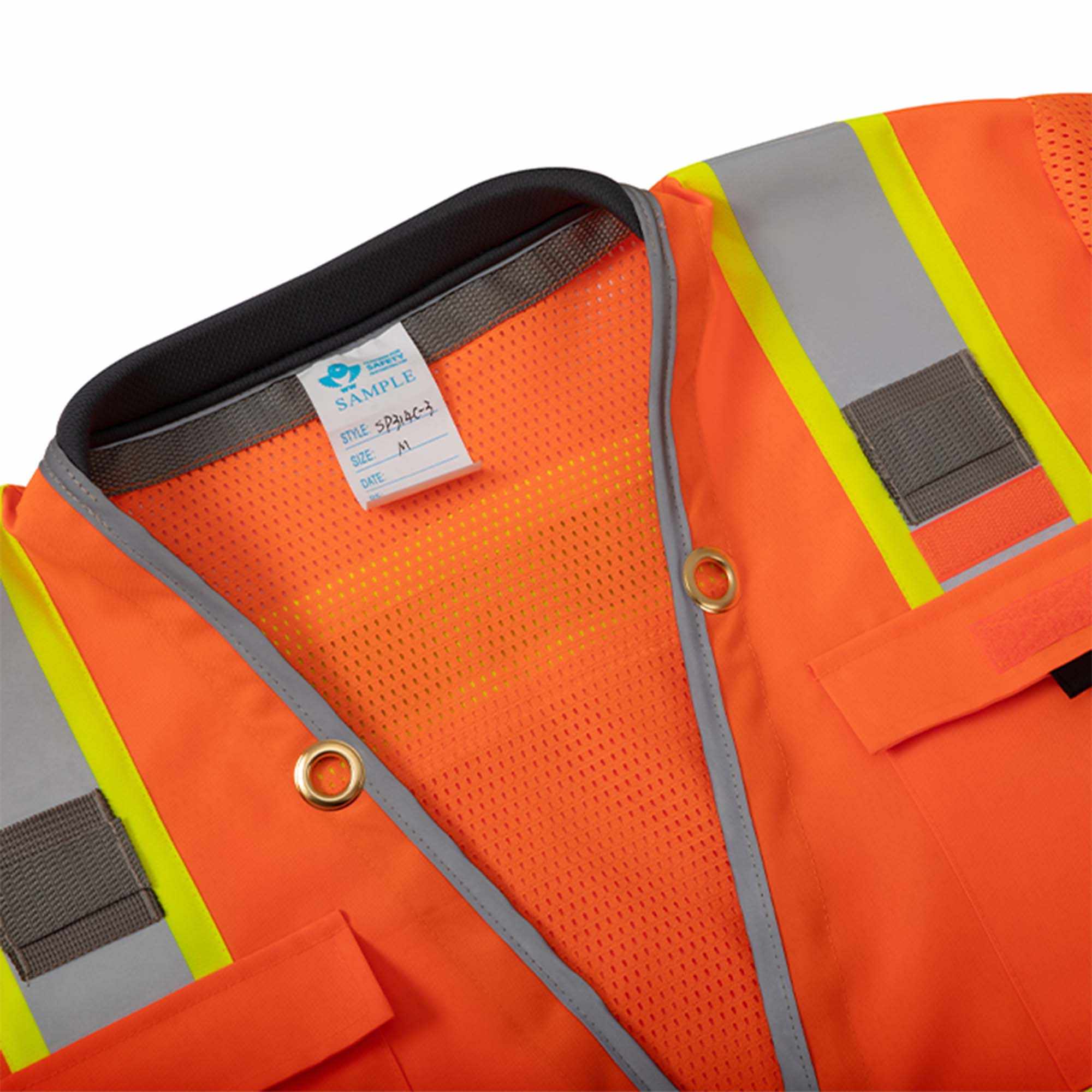 Class 3 surveyor vest with reflective stripes and multiple pockets.